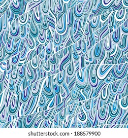 Blue lines seamless pattern, hand drawn vector background.