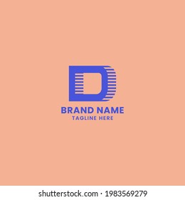 Blue Lines Shadow 3D Letter D Logo in Orange Background