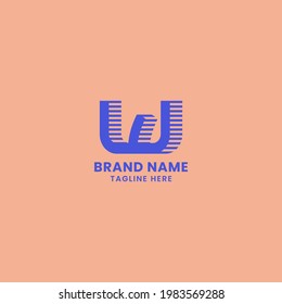 Blue Lines Shadow 3D Letter W Logo auf orangefarbenem Hintergrund