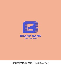 Blue Lines Shadow 3D Letter B Logo in Orange Background