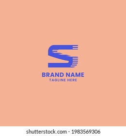 Blue Lines Shadow 3D Letter S Logo in Orange Background