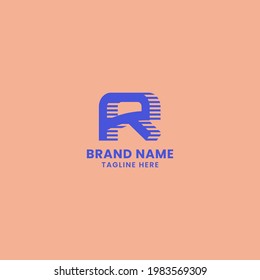 Blue Lines Shadow 3D Letter R Logo in Orange Background