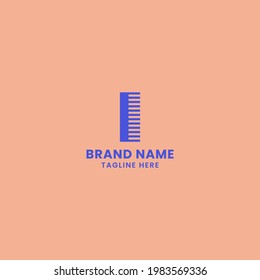Blue Lines Shadow 3D Letter I Logo in Orange Background