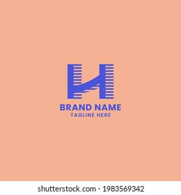Blue Lines Shadow 3D Letter H Logo in Orange Background