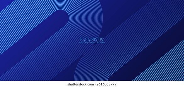 Blue lines techno abstract background overlap layer on dark space with rounded shape decoration. Modern graphic design element stripes style concept for banner, flyer, card, or brochure cover