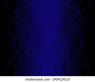 Blue Lines and thread on a black background. Tangled chaotic vector illustration. 