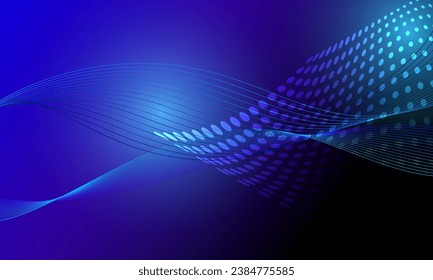 blue lines wave curves with halftone color dot high technology vector abstract background