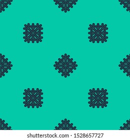 Blue lineSnowflake icon isolated seamless pattern on green background.  Vector Illustration