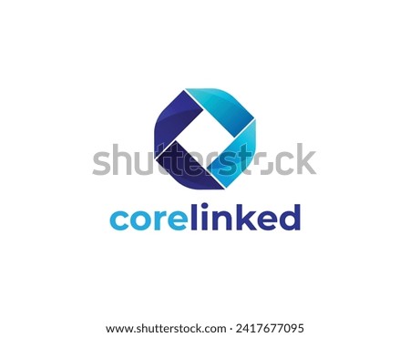 Blue Linked Hexagonal Technology Logo Design Template