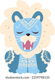 blue lion folk animal in Scandinavian style
