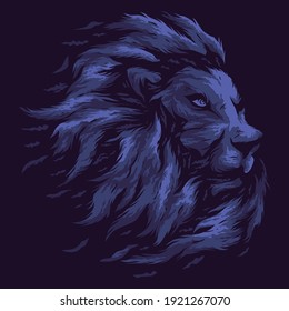 Blue lion head illustration logo design