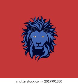 Blue lion with red background