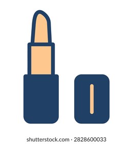 Blue lipstick with beige color and open case for beauty or fashion products