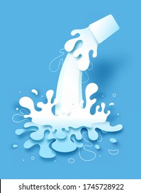 Blue liquid dropping, paper art paper cutting style