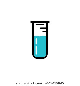 blue liquid fills test tube in laboratory setting icon