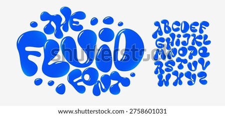 Blue Liquid Font Logo Alphabet Fluid Effect Letter Set Modern Typography, Creative Typographic Design for Playful Title Text, Water Fest Headline, Juice Logotype, Aqua Bubble Fonts. Vector Typeface