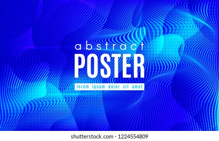 Blue Liquid Shapes. Abstract Poster with Distortion of Wave Stripes. Vector Gradient Background with Movement of Liquid. 3d and Light Effect. Minimal Template for Web Page. Blue Liquid Composition.