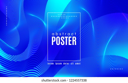Blue Liquid Shapes. Abstract Poster with Distortion of Wave Stripes. Vector Gradient Background with Movement of Liquid. 3d and Light Effect. Minimal Template for Web Page. Blue Liquid Composition.