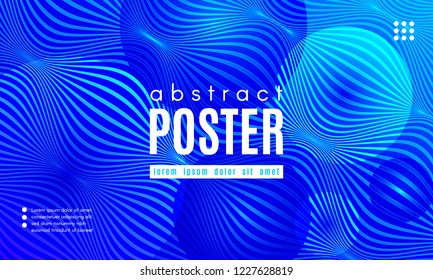 Blue Liquid Shapes. Abstract Poster with Distortion of Wave Stripes. Vector Gradient Background with Movement of Liquid. 3d and Light Effect. Minimal Template for Web Page. Blue Liquid Composition.