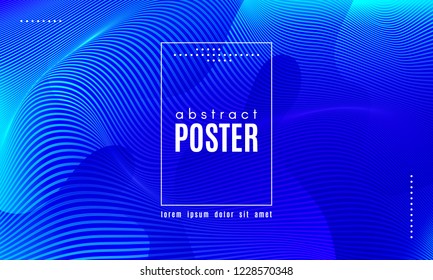 Blue Liquid Shapes. Abstract Poster with Distortion of Wave Stripes. Vector Gradient Background with Movement of Liquid. 3d and Light Effect. Minimal Template for Web Page. Blue Liquid Composition.