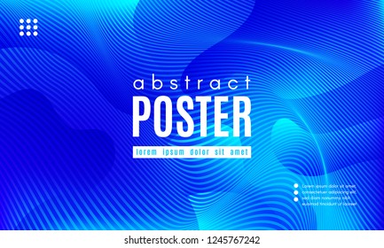 Blue Liquid Shapes. Abstract Poster with Distortion of Wave Stripes. Vector Gradient Background with Movement of Liquid. 3d and Light Effect. Minimal Template for Web Page. Blue Liquid Composition.