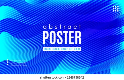 Blue Liquid Shapes. Abstract Poster with Distortion of Wave Stripes. Vector Gradient Background with Movement of Liquid. 3d and Light Effect. Minimal Template for Web Page. Blue Liquid Composition.