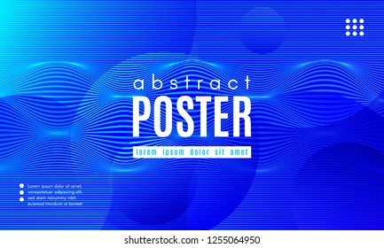 Blue Liquid Shapes. Abstract Poster with Distortion of Wave Stripes. Vector Gradient Background with Movement of Liquid. 3d and Light Effect. Minimal Template for Web Page. Blue Liquid Composition.