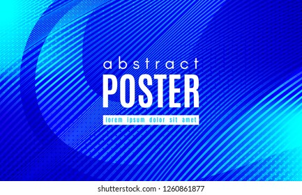 Blue Liquid Shapes. Abstract Poster with Distortion of Wave Stripes. Vector Gradient Background with Movement of Liquid. 3d and Light Effect. Minimal Template for Web Page. Blue Liquid Composition.
