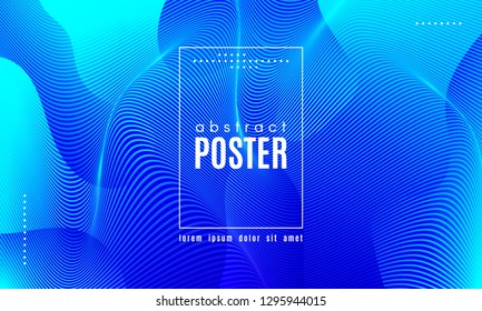 Blue Liquid Shapes. Abstract Poster with Distortion of Wave Stripes. Vector Gradient Background with Movement of Liquid. 3d and Light Effect. Minimal Template for Web Page. Blue Liquid Composition.