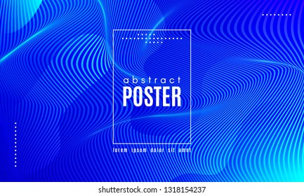 Blue Liquid Shapes. Abstract Poster with Distortion of Wave Stripes. Vector Gradient Background with Movement of Liquid. 3d and Light Effect. Minimal Template for Web Page. Blue Liquid Composition.