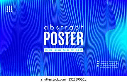 Blue Liquid Shapes. Abstract Poster with Distortion of Wave Stripes. Vector Gradient Background with Movement of Liquid. 3d and Light Effect. Minimal Template for Web Page. Blue Liquid Composition.