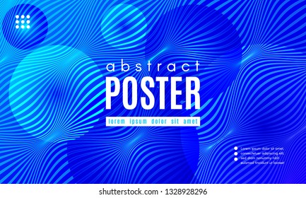 Blue Liquid Shapes. Abstract Poster with Distortion of Wave Stripes. Vector Gradient Background with Movement of Liquid. 3d and Light Effect. Minimal Template for Web Page. Blue Liquid Composition.