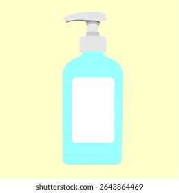 Blue Liquid Soap Dispenser Bottle with Blank Label on Yellow Background