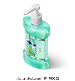 Blue Liquid Soap Dispenser in Isometric Style on White Background