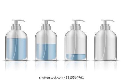 Blue liquid soap in plastic pump bottle. Vector illustration