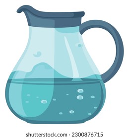 Blue liquid in transparent jug refreshing drink over white