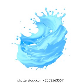 Blue liquid, Liquid water wave splash of transparent blue flow swirl or pour spill, realistic vector. Cold water Gradient Mesh