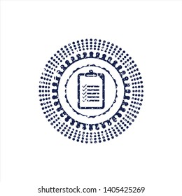 Blue list icon inside distress rubber grunge stamp