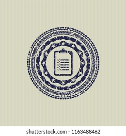 Blue List Icon Inside Distressed Grunge Style Stamp