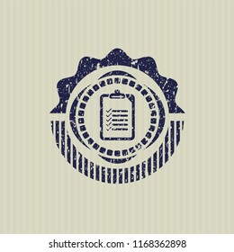 Blue list icon inside distressed rubber stamp