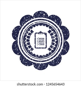 Blue list icon inside rubber grunge stamp