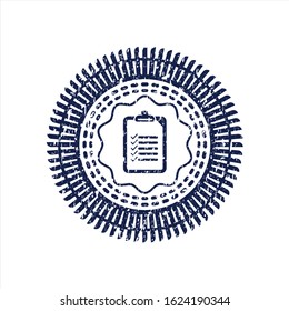 Blue List Icon Inside Rubber Grunge Stamp