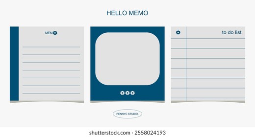 Blue Little White Flowers Memo Note Pad Paper Design Printable Template 