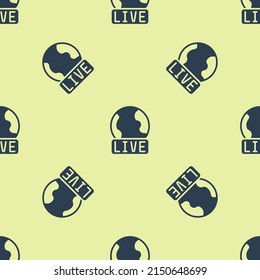 Blue Live report icon isolated seamless pattern on yellow background. Live news, hot news.  Vector