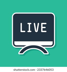 Blue Live report icon isolated on green background. Live news, hot news.  Vector