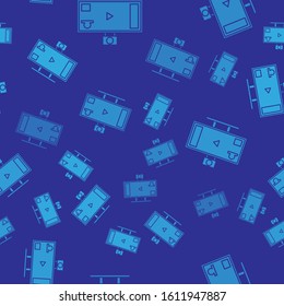 Blue Live streaming online videogame play icon isolated seamless pattern on blue background.  Vector Illustration