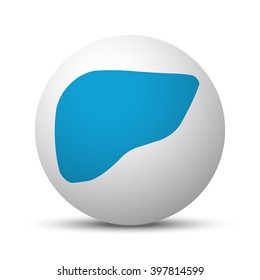 Blue Liver icon on sphere on white background