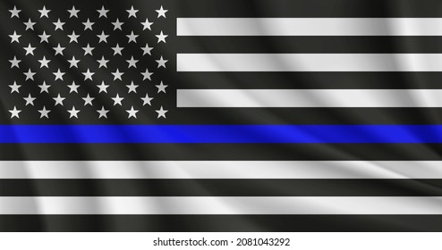 Blue Lives Matter Flag, USA. Realistic waving flag of Blue Lives Matter vector background.