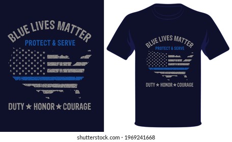 Blue lives matter protect  serve usa thin blue line flag t-shirt