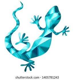 
Blue lizard in low poly style. Shiny gemstone texture in turquoise shades. Vector silhouette